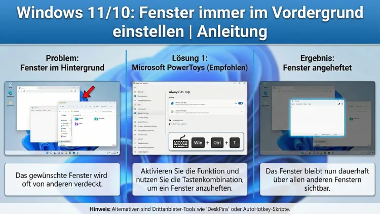 Windows 11/10: Fenster immer im Vordergrund einstellen | Anleitung