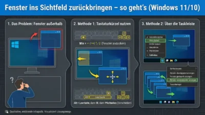 Windows 11/10: Fenster ins Sichtfeld zurückbringen – so geht’s