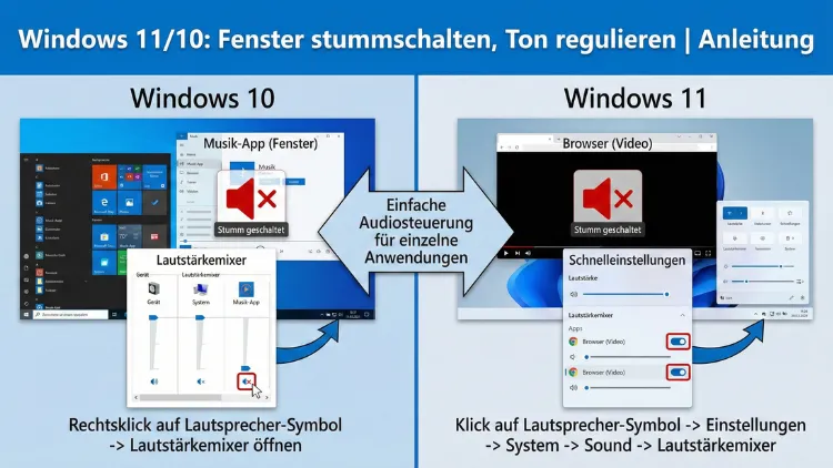 Windows 11/10: Fenster stummschalten, Ton regulieren | Anleitung