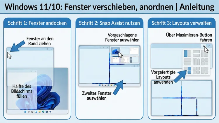 Windows 11/10: Fenster verschieben, anordnen | Anleitung
