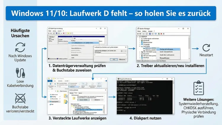 Windows 11/10: Laufwerk D fehlt – so holen Sie es zurück