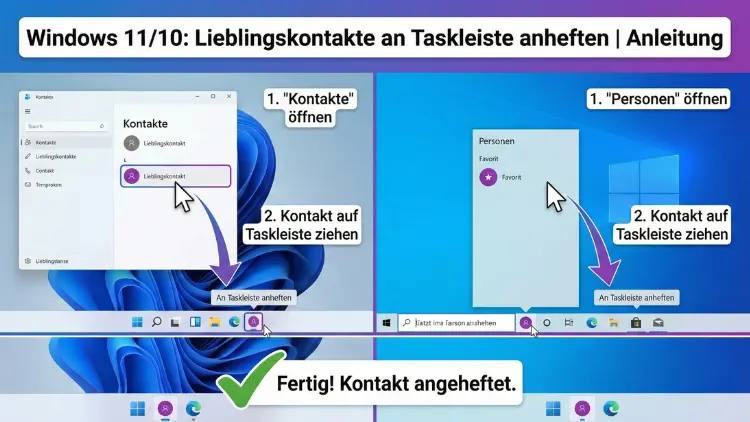 Windows 11/10: Lieblingskontakte an Taskleiste anheften | Anleitung