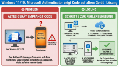 Windows 11/10: Microsoft Authenticator zeigt Code auf altem Gerät | Lösung