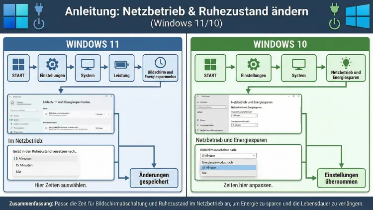 Windows 11/10: Netzbetrieb und Ruhezustand ändern | Anleitung