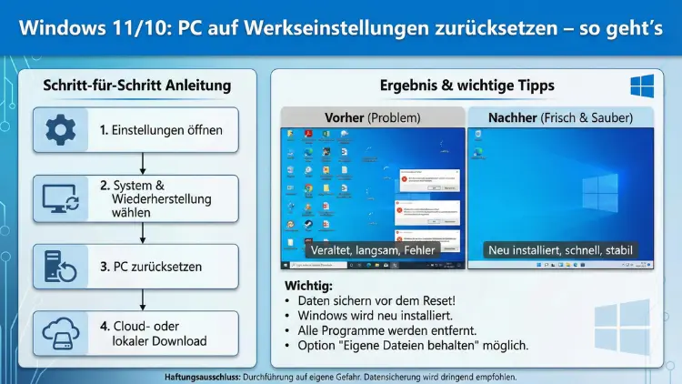 Windows 11/10: PC auf Werkseinstellungen zurücksetzen – so geht’s