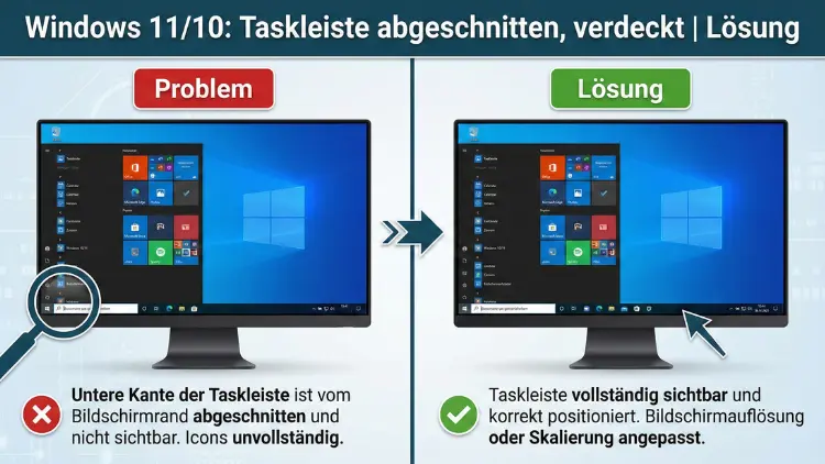 Windows 11/10: Taskleiste abgeschnitten, verdeckt | Lösung