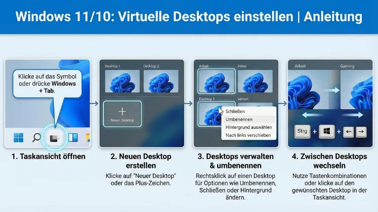 Windows 11/10: Virtuelle Desktops einstellen | Anleitung