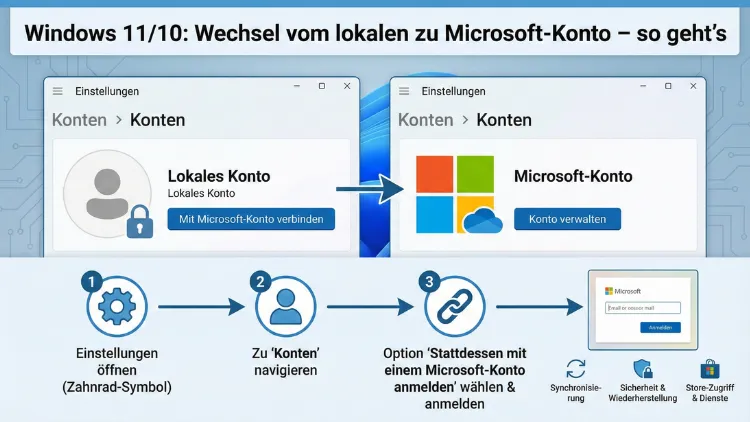 Windows 11/10: Wechsel vom lokalen zu Microsoft-Konto – so geht’s