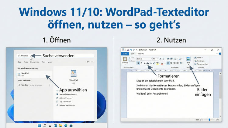Windows 11/10: WordPad-Texteditor öffnen, nutzen – so geht’s