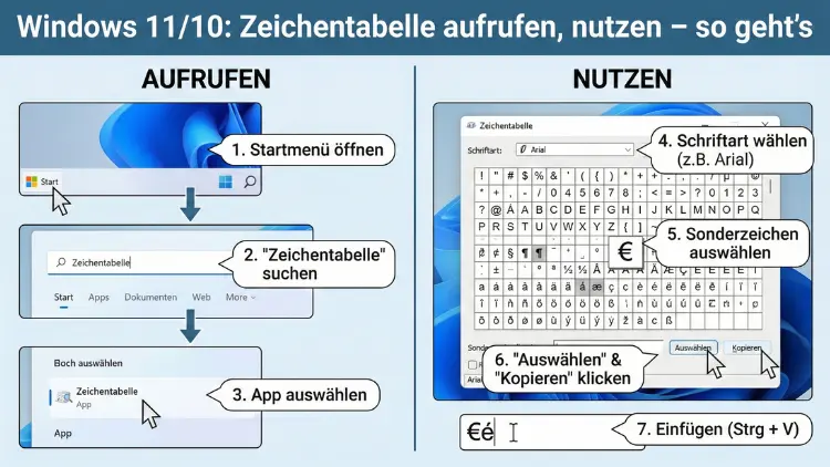 Windows 11/10: Zeichentabelle aufrufen, nutzen – so geht’s