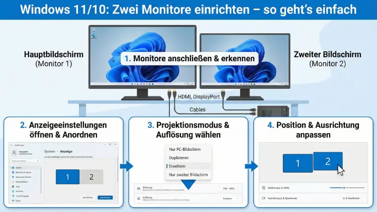 Windows 11/10: Zwei Monitore einrichten – so geht’s einfach