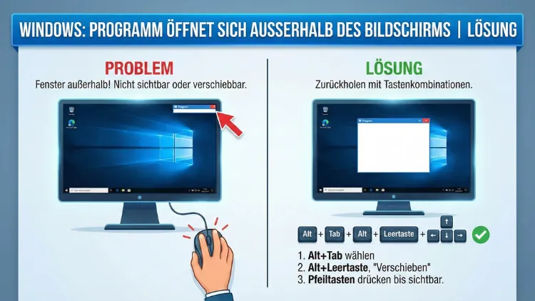 Windows: Programm öffnet sich außerhalb des Bildschirms | Lösung