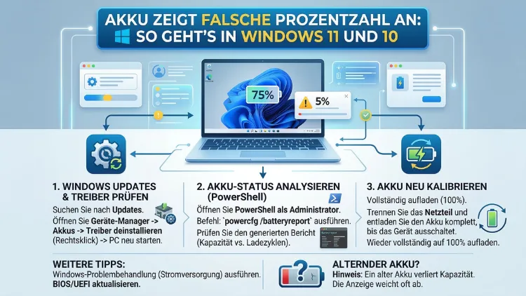 Akku zeigt falsche Prozentzahl an: So geht’s in Windows 11 und 10