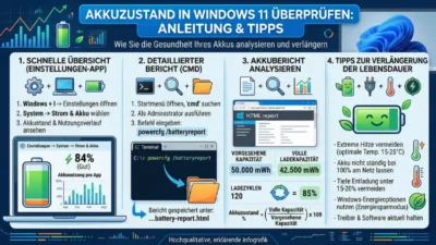 Akkuzustand in Windows 11 überprüfen – Anleitung + Tipps