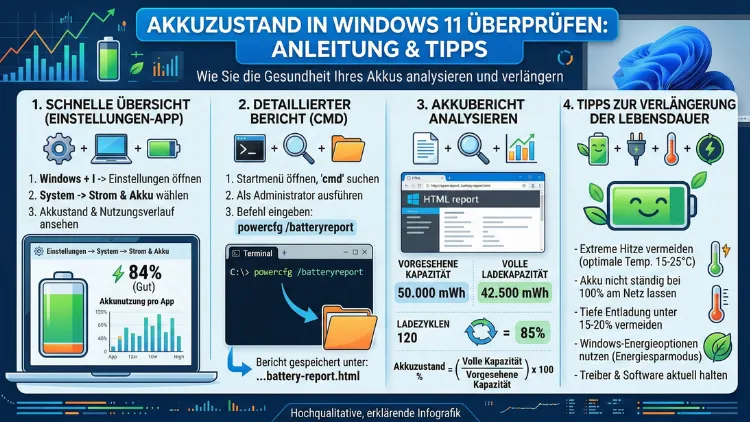 Akkuzustand in Windows 11 überprüfen – Anleitung + Tipps