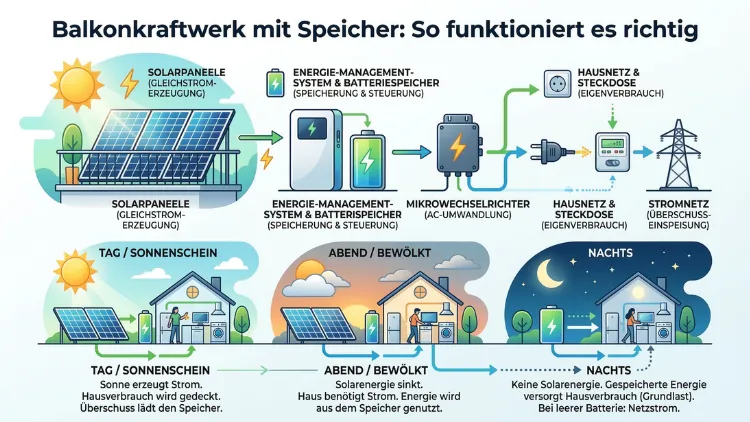 Balkonkraftwerk mit Speicher: So funktioniert es richtig