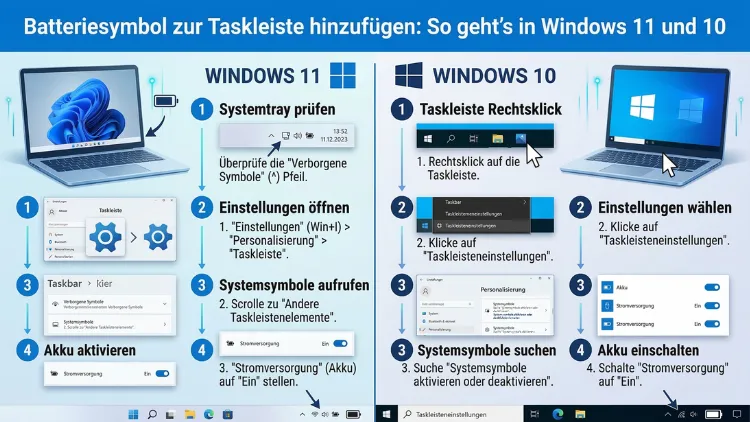 Batteriesymbol zur Taskleiste hinzufügen: So geht’s in Windows 11 und 10