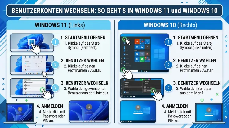 Benutzerkonten wechseln: So geht’s in Windows 11 und Windows 10