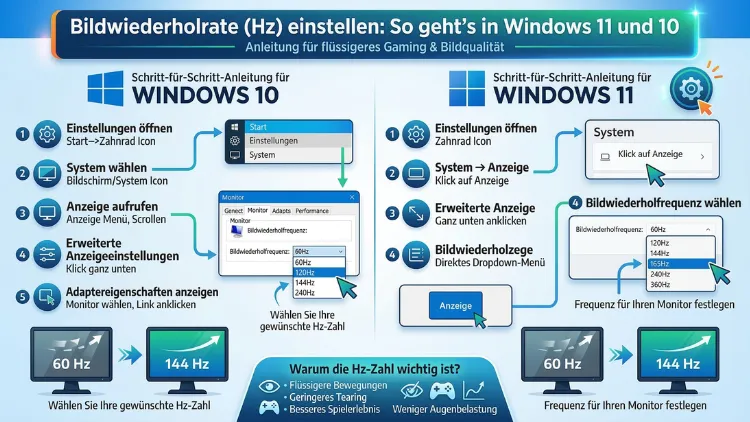 Bildwiederholrate (Hz) einstellen: So geht’s in Windows 11 und 10