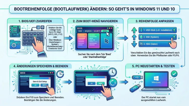 Bootreihenfolge (Bootlaufwerk) ändern: So geht’s in Windows 11 und 10