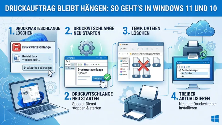 Druckauftrag bleibt hängen: So geht’s in Windows 11 und 10