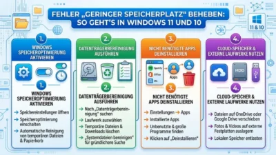 Fehler „Geringer Speicherplatz“ beheben: So geht’s in Windows 11 und 10