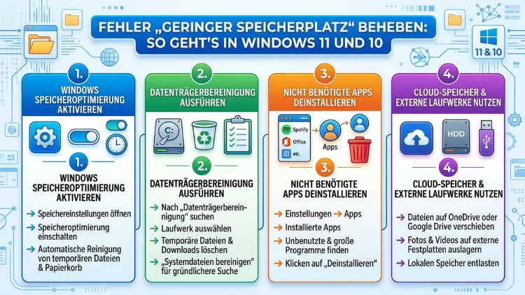 Fehler „Geringer Speicherplatz“ beheben: So geht’s in Windows 11 und 10