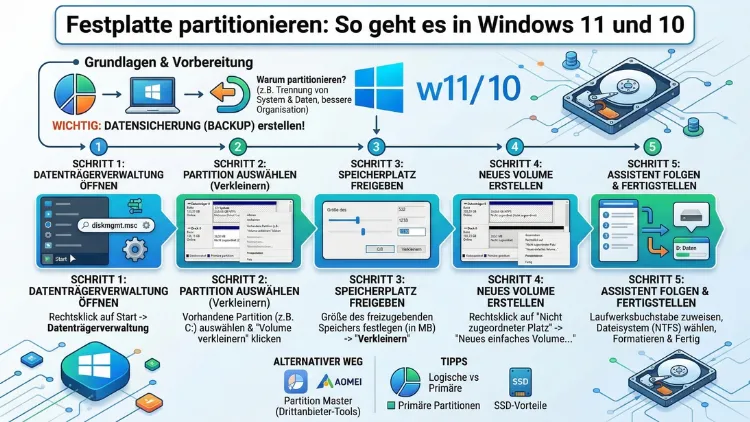 Festplatte partitionieren: So geht es in Windows 11 und 10