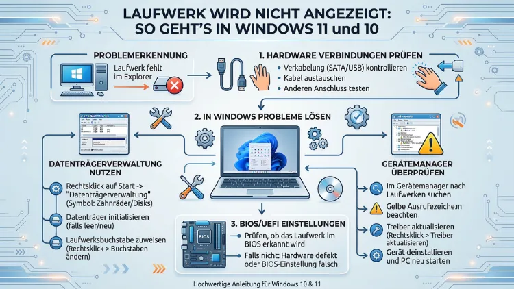Laufwerk wird nicht angezeigt: So geht’s in Windows 11 und 10