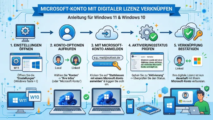 Microsoft-Konto mit digitaler Lizenz verknüpfen: So geht’s in Windows 11 und 10