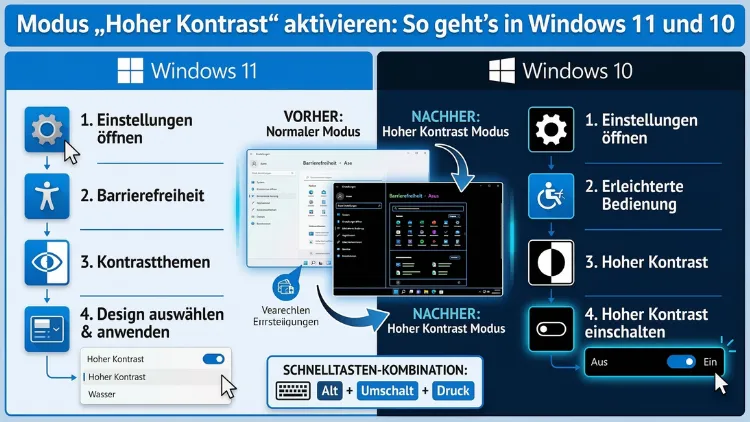 Modus „Hoher Kontrast“ aktivieren: So geht’s in Windows 11 und 10