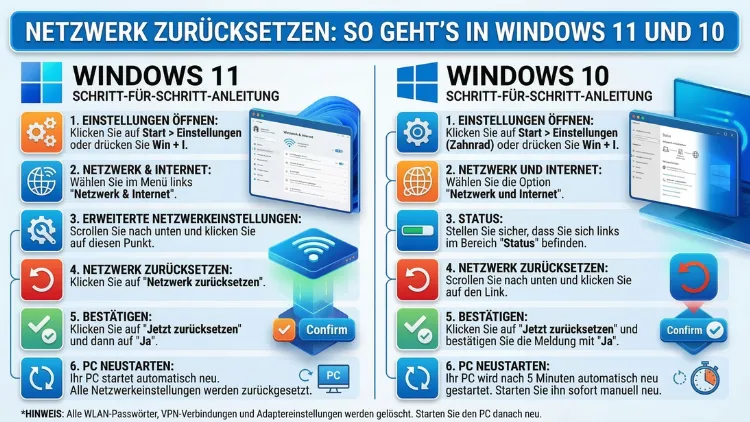 Netzwerk zurücksetzen: So geht’s in Windows 11 und 10