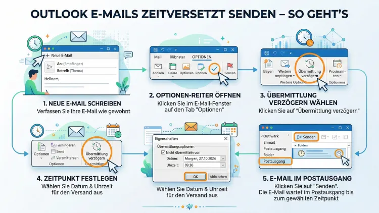 Outlook E-Mails zeitversetzt senden – So geht’s