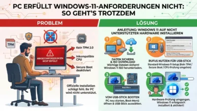 Dieser PC unterstützt derzeit die Systemanforderungen für Windows 11 nicht: So geht’s
