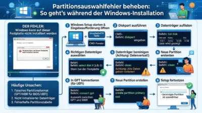 Partitionsauswahlfehler beheben: So geht’s während der Windows-Installation