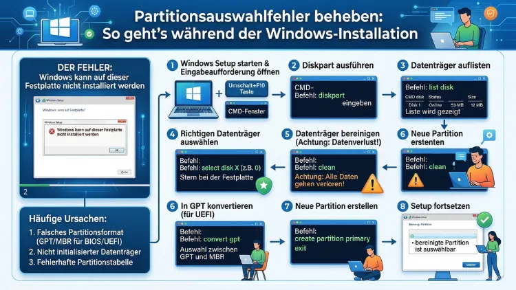 Partitionsauswahlfehler beheben: So geht’s während der Windows-Installation