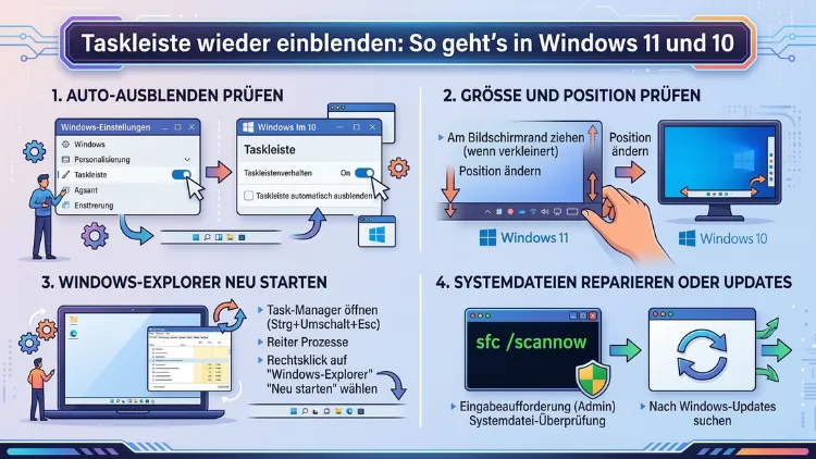 Taskleiste wieder einblenden: So geht’s in Windows 11 und 10