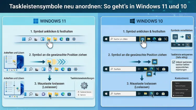 Taskleistensymbole neu anordnen: So geht’s in Windows 11 und 10