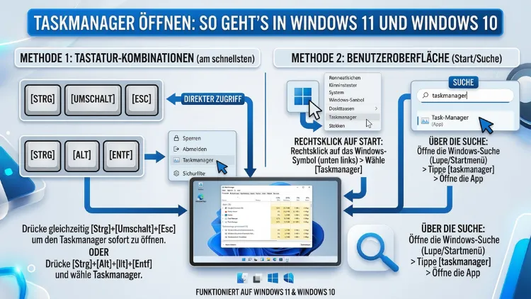 Taskmanager öffnen: So geht’s in Windows 11 und Windows 10