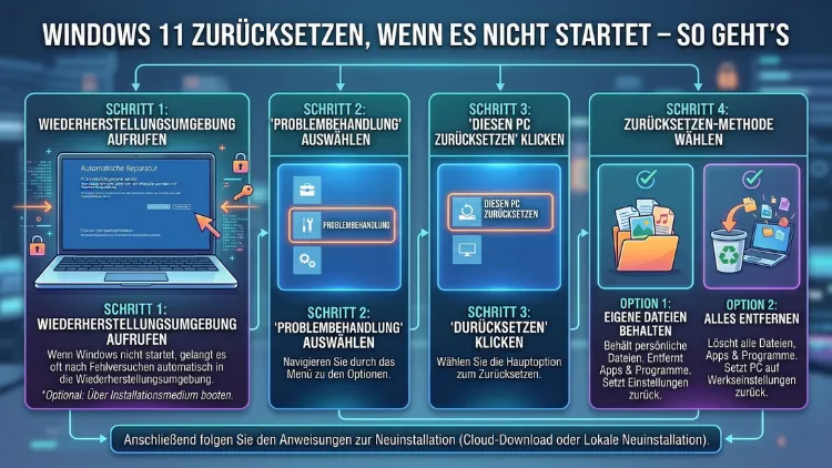 Wie kann ich Windows 11 zurücksetzen, wenn es nicht startet?
