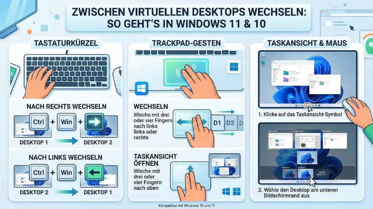 Zwischen virtuellen Desktops wechseln: So geht’s in Windows 11 und 10