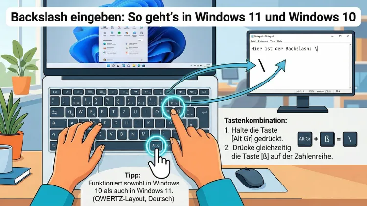 Backslash eingeben: So geht’s in Windows 11 und Windows 10