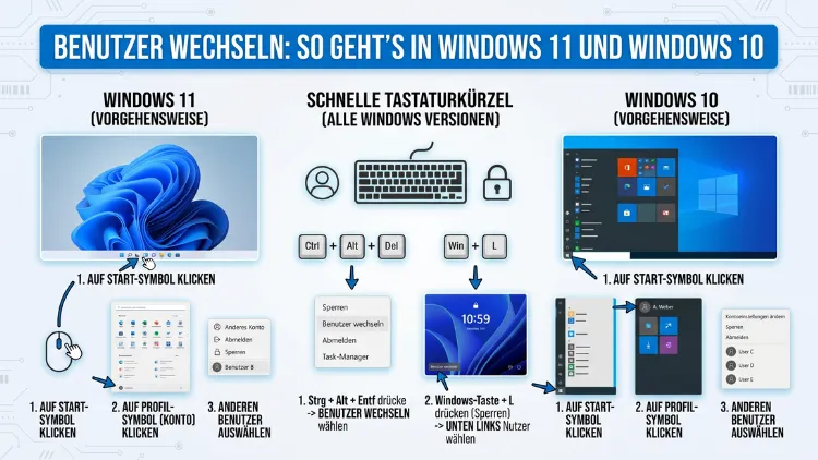 Benutzer wechseln: So geht’s in Windows 11 und Windows 10