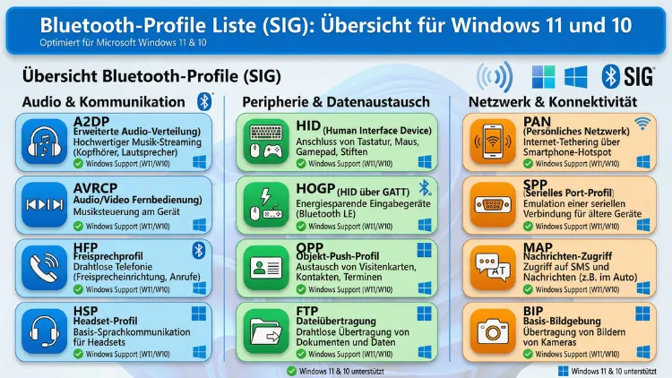 Bluetooth-Profile Liste (SIG): Übersicht für Windows 11 und 10