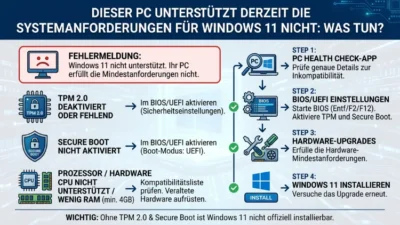 Meldung: Dieser PC unterstützt derzeit die Systemanforderungen für Windows 11 nicht: Was tun?