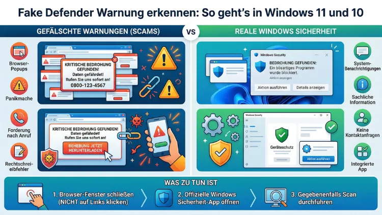 Fake Defender Warnung erkennen: So geht’s in Windows 11 und 10