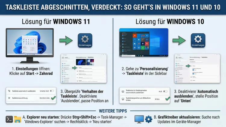 Taskleiste abgeschnitten, verdeckt: So geht’s in Windows 11 und 10
