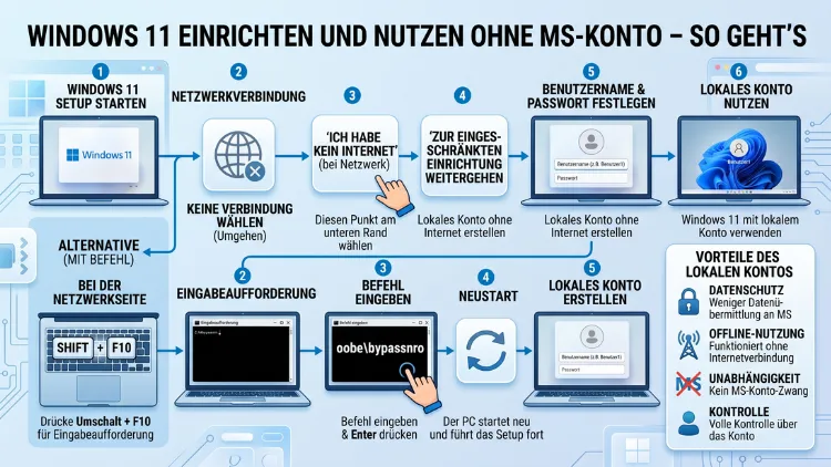 Windows 11 einrichten und nutzen ohne MS-Konto – So geht’s