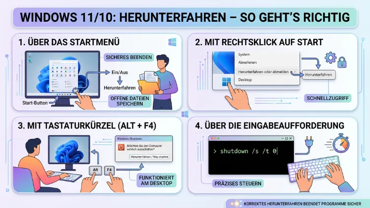 Windows 11/10: Herunterfahren – So geht’s richtig