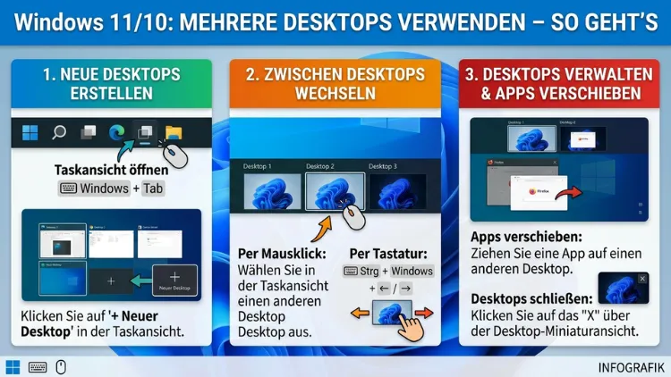 Windows 11/10: Mehrere Desktops verwenden – So geht’s